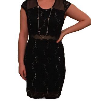 Urban Girl Formal Dress Size L Short Prom Dress With Sheer Panels, Lace, Sequins
